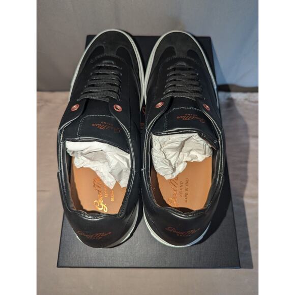 Good Man Brand shoes size 10 black Legend Court Napa Italy Leather Suede Sneaker - Picture 4 of 16